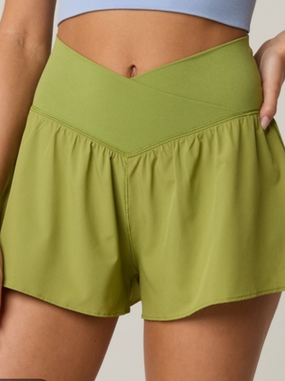 Offline by Aerie Olive Green Crossover High Waist Athletic Shorts Size Small